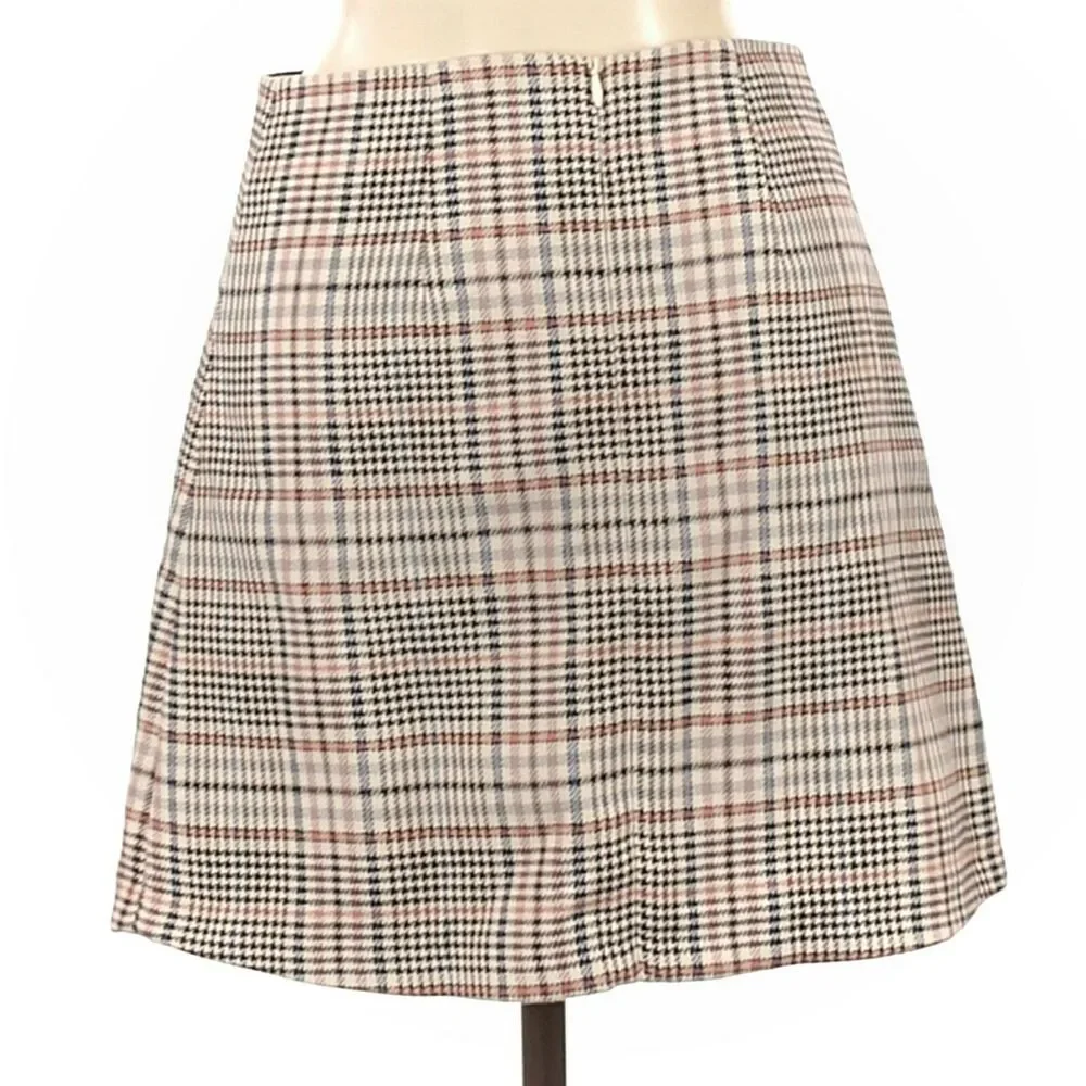 SANDRO Power plaid houndstooth check woven A-line high waist mini skirt 2 M NEW